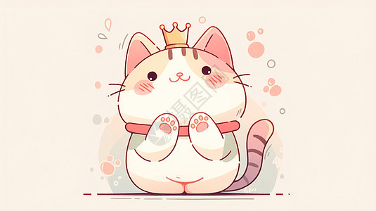 戴着金色皇冠的可爱卡通小猫图片