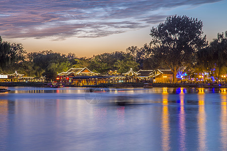 北京古城夜景什刹海背景