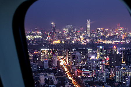 夜晚飞机飞机窗外美丽夜景背景