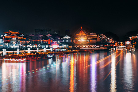 中国古建筑夜景中国夫子庙背景