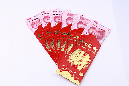 包着100元人民币的红包高清图片