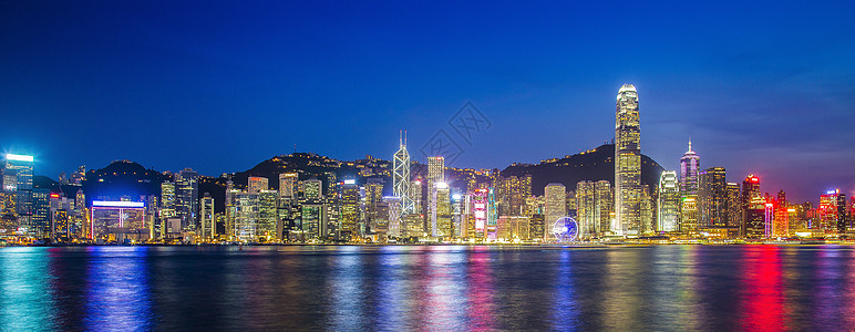 海港夜景夜幕下的香港背景