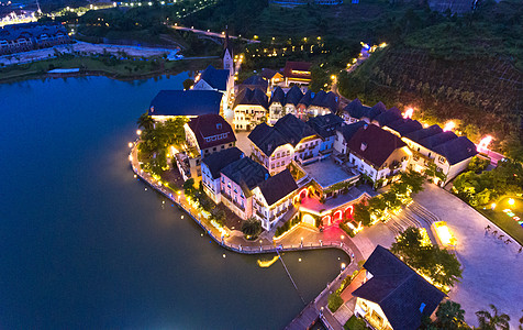 惠州夜景素材哈斯塔特小镇背景