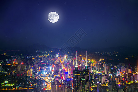 中秋夜景深圳中秋城市圆月背景背景