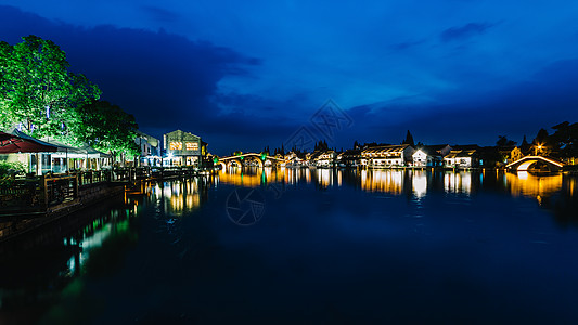 夜景乡村江南水乡古镇朱家角夜景背景