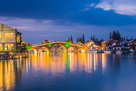 建筑外景放生桥云夜景朱家角建筑背景