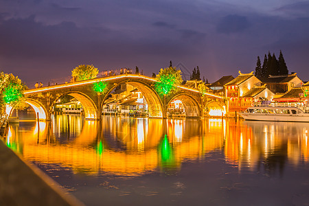 放生桥云夜景朱家角建筑图片