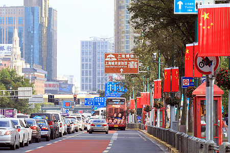 城市街景上海外滩国庆旅游街景背景