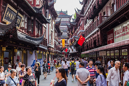 上海著名景点豫园商场游客国庆旅游度假背景