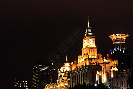 武汉关钟声上海外滩万国建筑夜景背景