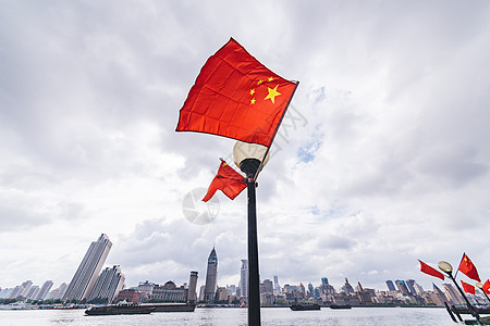 纪念日上海城市天空五星红旗外滩上海背景