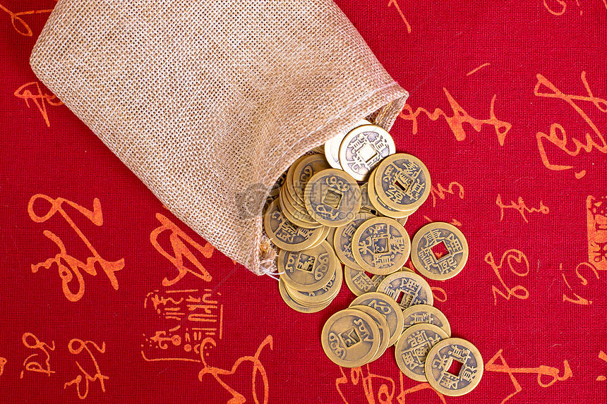 麻袋中国风清代铜钱拍摄 第1页