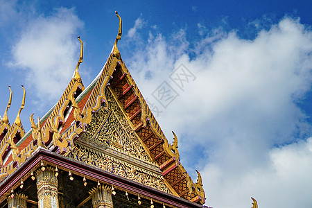 日式屋檐蓝天下的金色寺庙背景