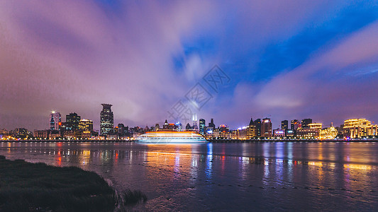 陆家嘴滨江大道慢门夜景背景图片