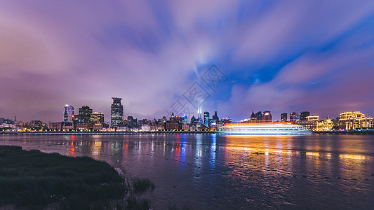 浦东地标慢门滨江大道外滩夜景背景