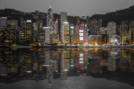 城市黑白夜景夜幕.香港背景