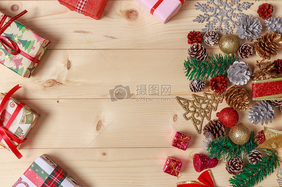 圣诞节装饰品木板装扮背景图片