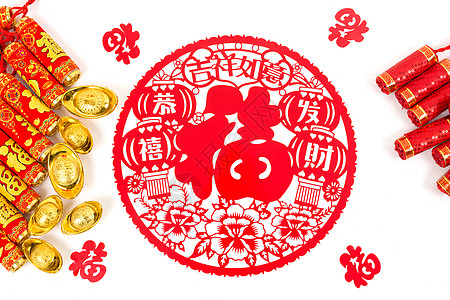 中国春节福字饰品排列摆拍高清图片