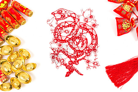 中国龙年国潮文创样机中国春节传统饰品排列摆拍背景