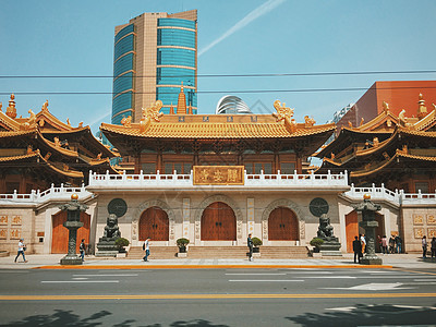 上海秋天静安寺背景