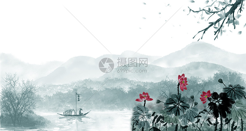 大写意江南水墨荷花图图片素材_免费下载_jpg