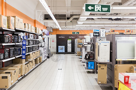 电子产品设计超市货架场景虚化背景
