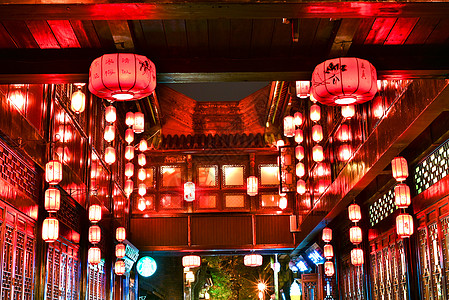 节日气氛美丽的锦里夜景背景