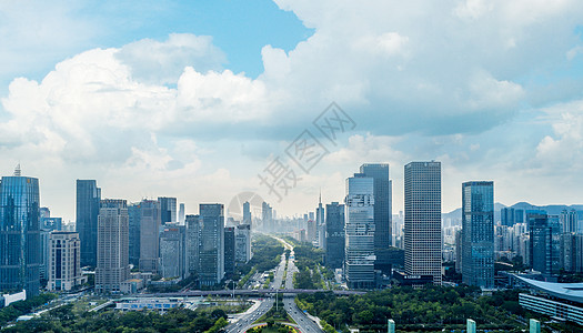 蓝天白云大海深圳市民中心背景