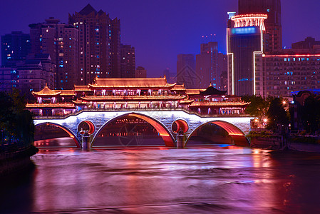 古代建筑夜景美丽的成都九眼桥夜景背景