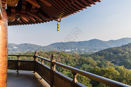 留白风景杭州西湖雷锋塔过道背景