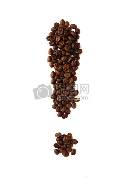白背景上的咖啡豆感叹号图片
