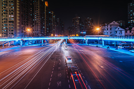 城市夜景慢门车流背景图片