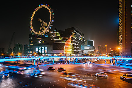 城市夜景慢门车流背景图片