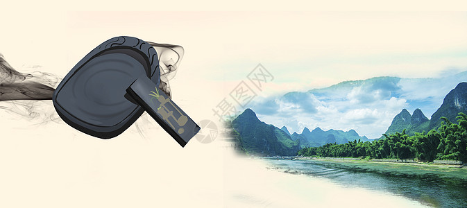 刺猬紫檀中国风水墨古镇设计图片