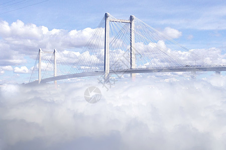 云朵上的桥梁高清图片
