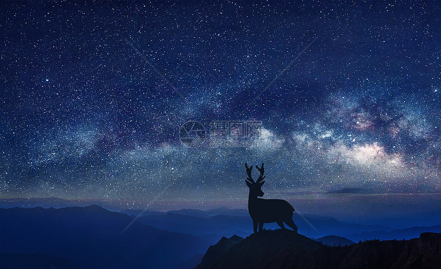 星空下的小鹿圣诞背景图片素材-正版创意图片-摄