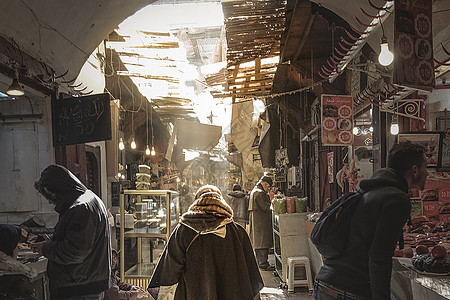 水上市集摩洛哥老市场街景背景