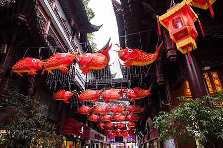 上海豫园民俗灯笼喜庆过年装扮高清图片素材