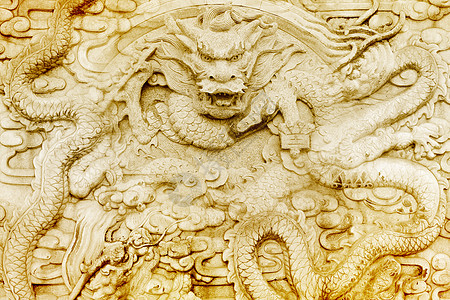 墙面雕刻的金龙背景图片