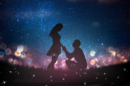 唯美爱情背景情人节夜空下的情侣设计图片