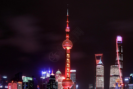 上海陆家嘴日转夜延时夜晚的东方明珠脚下背景