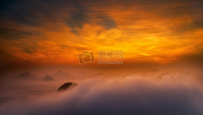 普者黑青龙山日出云海摄影图片免费下载_自然