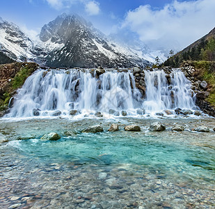 雪山瀑布川西的山水景观背景