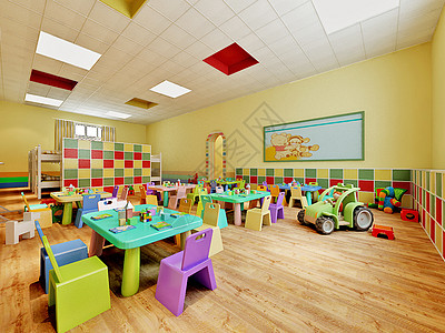 3D背景幼儿园活动室效果图背景
