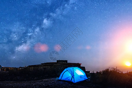 星空云海野外的帐篷背景