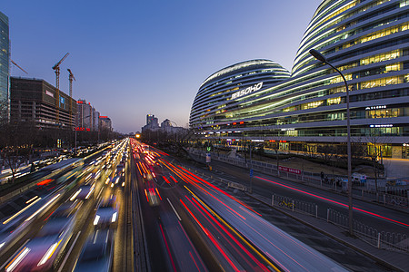 建筑城市夜景快节奏的城市车流背景