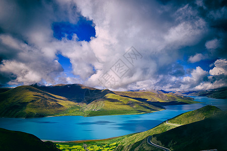 羊左雍措湖广袤无垠的西藏羊卓措湖背景