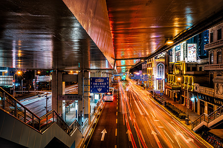 上海城市夜景车流背景图片