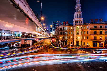 上海城市夜景车流背景图片