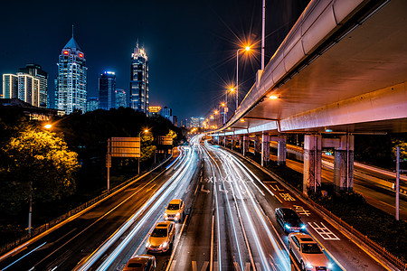 上海城市夜景车流背景图片
